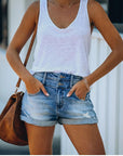 Ripped hem denim shorts-D133 | Inspanda