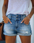 Ripped hem denim shorts-D133 | Inspanda