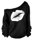 Red lips pattern sweatshirt-D782 | Inspanda