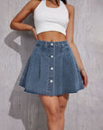 Vintage Denim Pleated Skirt-D843 | Inspanda