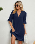 Solid color V-neck dress-D147 | Inspanda