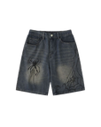 Gothic spider print denim shorts-D43 | Inspanda