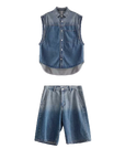 Denim tank and shorts suit-D254 | Inspanda