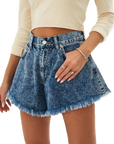 Baggy denim shorts with fringe-D136 | Inspanda