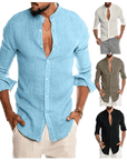 V-neck linen cardigan shirt-D191 | Inspanda