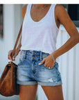 Ripped hem  denim shorts-D133 | Inspanda