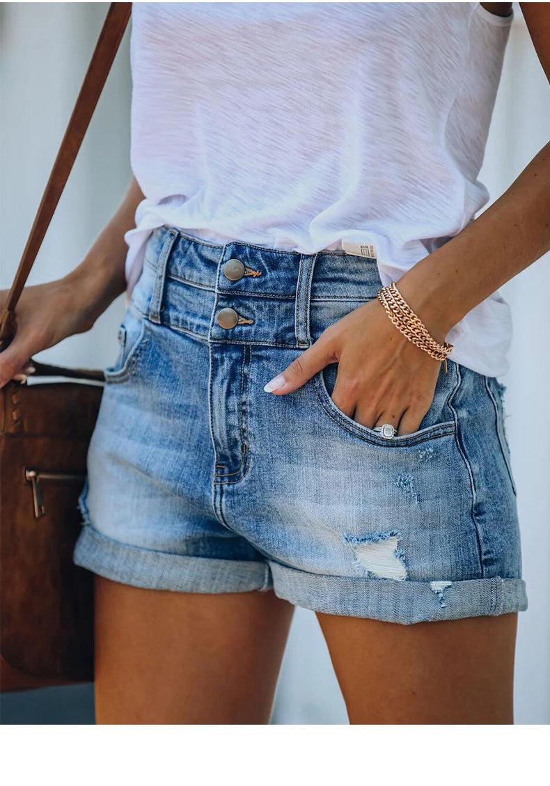 Ripped hem  denim shorts-D133 | Inspanda