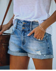 Ripped hem  denim shorts-D133 | Inspanda