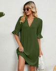 Solid color V-neck dress-D147 | Inspanda