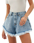 Baggy denim shorts with fringe-D136 | Inspanda