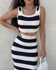 Striped vest suit skirt-D823 | Inspanda