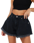 Baggy denim shorts with fringe-D136 | Inspanda