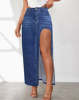 High slit denim skirt-D814 | Inspanda