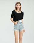 Ripped denim shorts-D847 | Inspanda