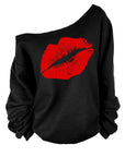 Red lips pattern sweatshirt-D782  | Inspanda