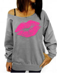 Red lips pattern sweatshirt-D782  | Inspanda