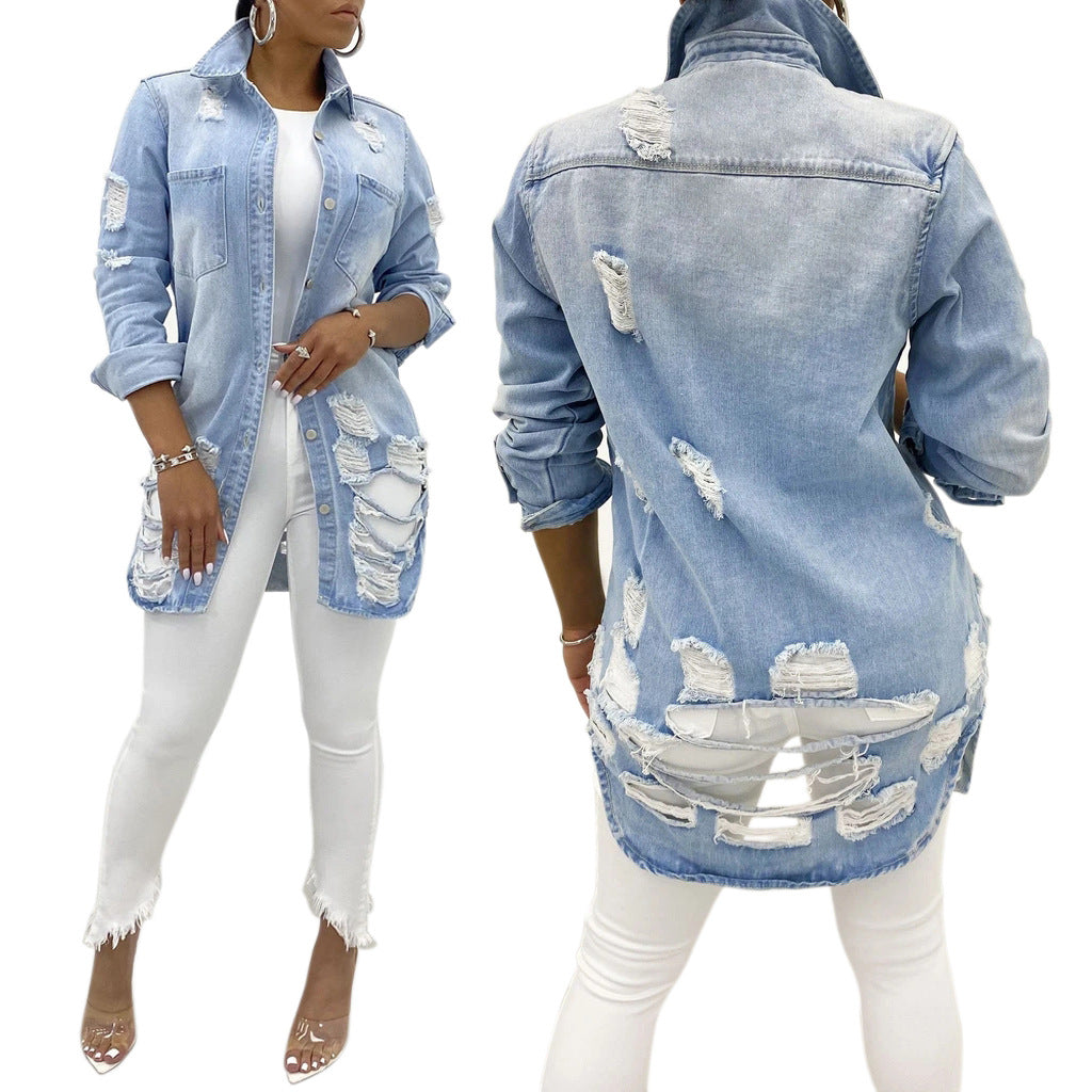 Long denim jacket-D691 | Inspanda